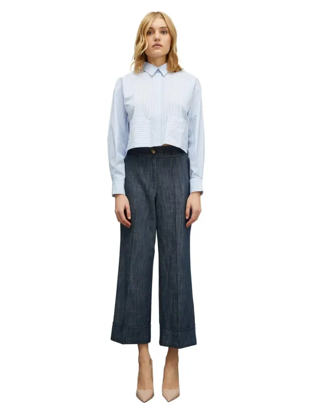 Motivi Cropped-Jeans geflammt Baumwolle Bügelfalte