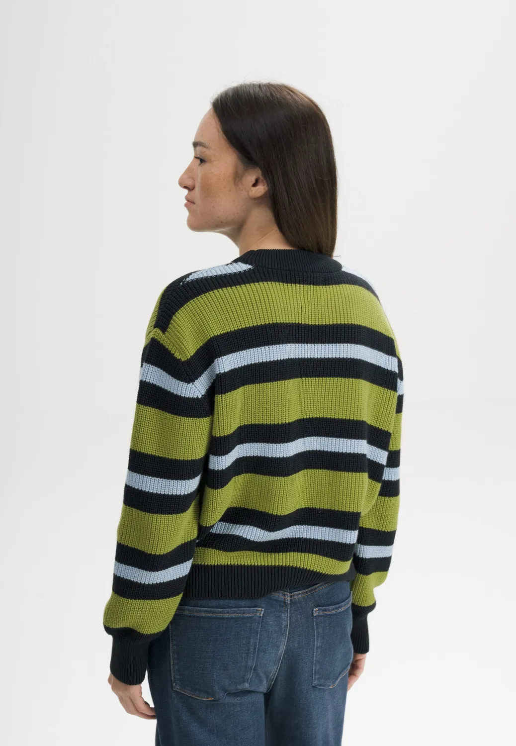 MELA Adah Stripes Rippstrickpullover cloudy blue Bio-Baumwolle