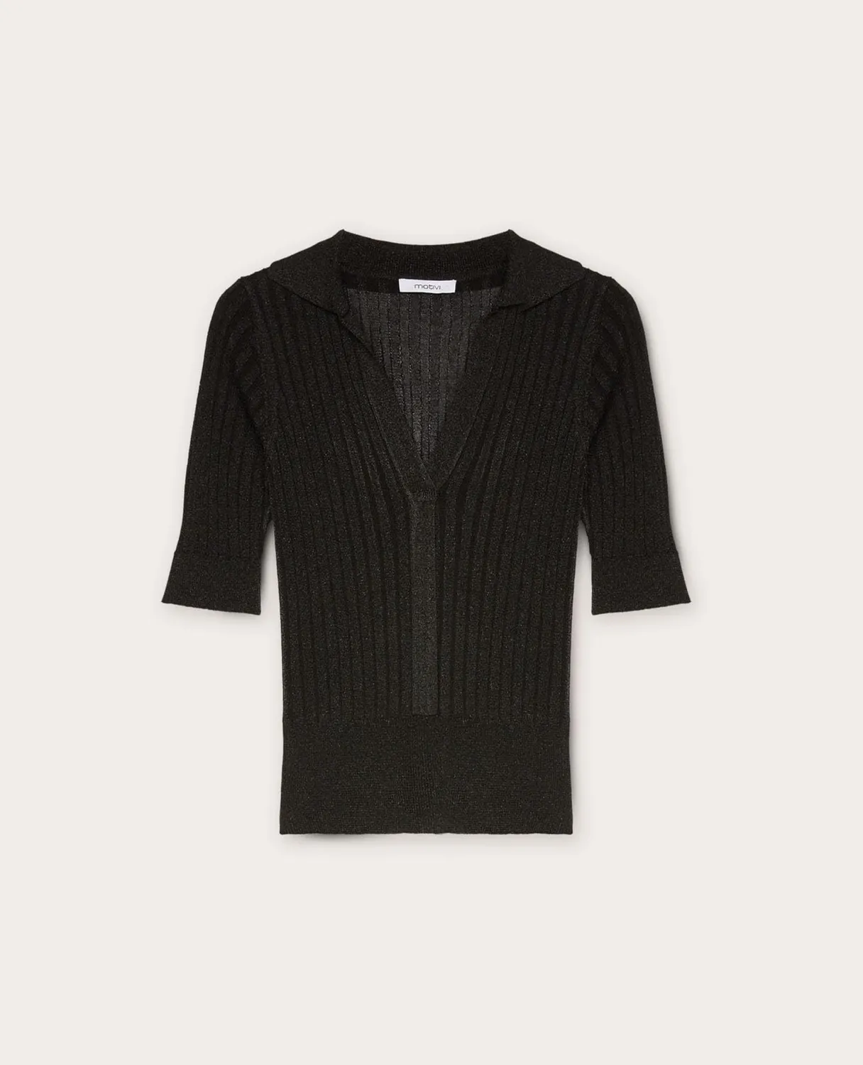 Motivi Lurex Pullover Polo Ripp kurzarm schmal