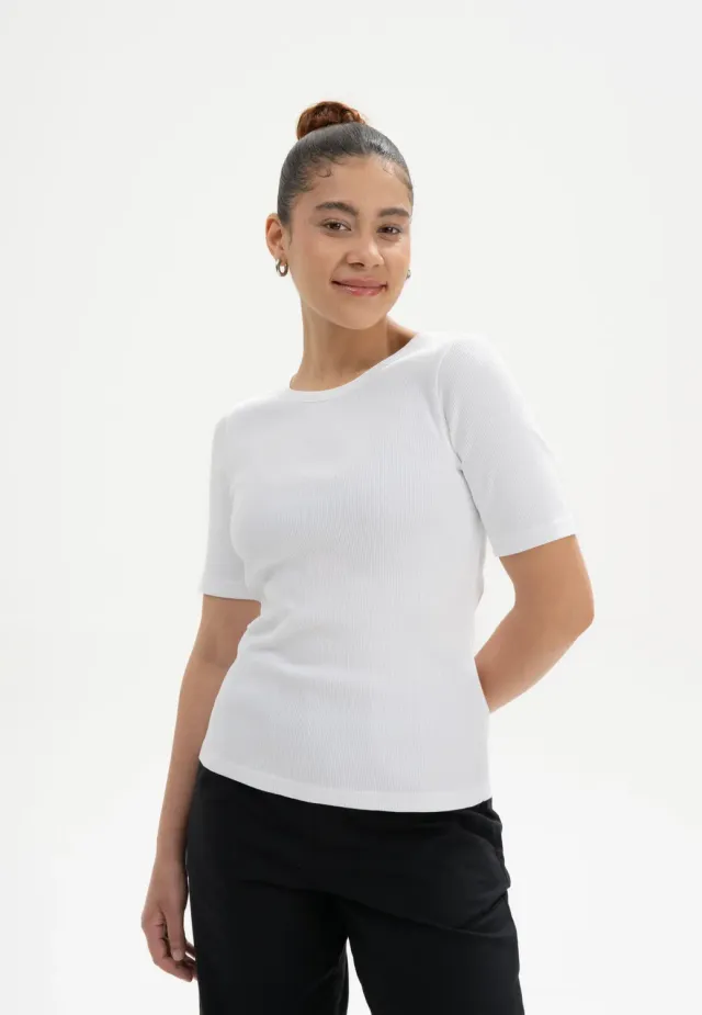 MELA JASLEEN Ripp T-Shirt weiß aus Baumwolle