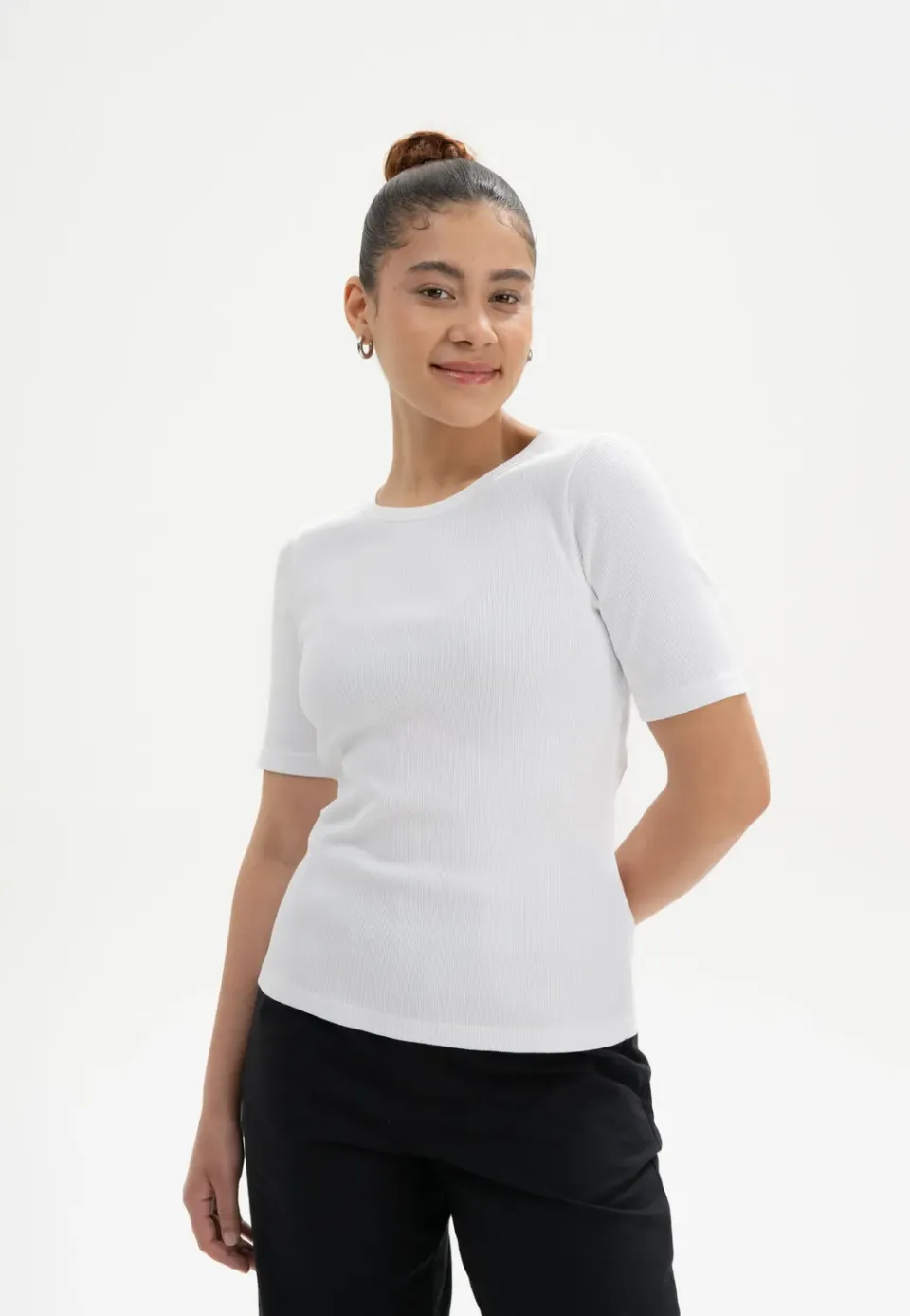 MELA JASLEEN Ripp T-Shirt weiß aus Baumwolle