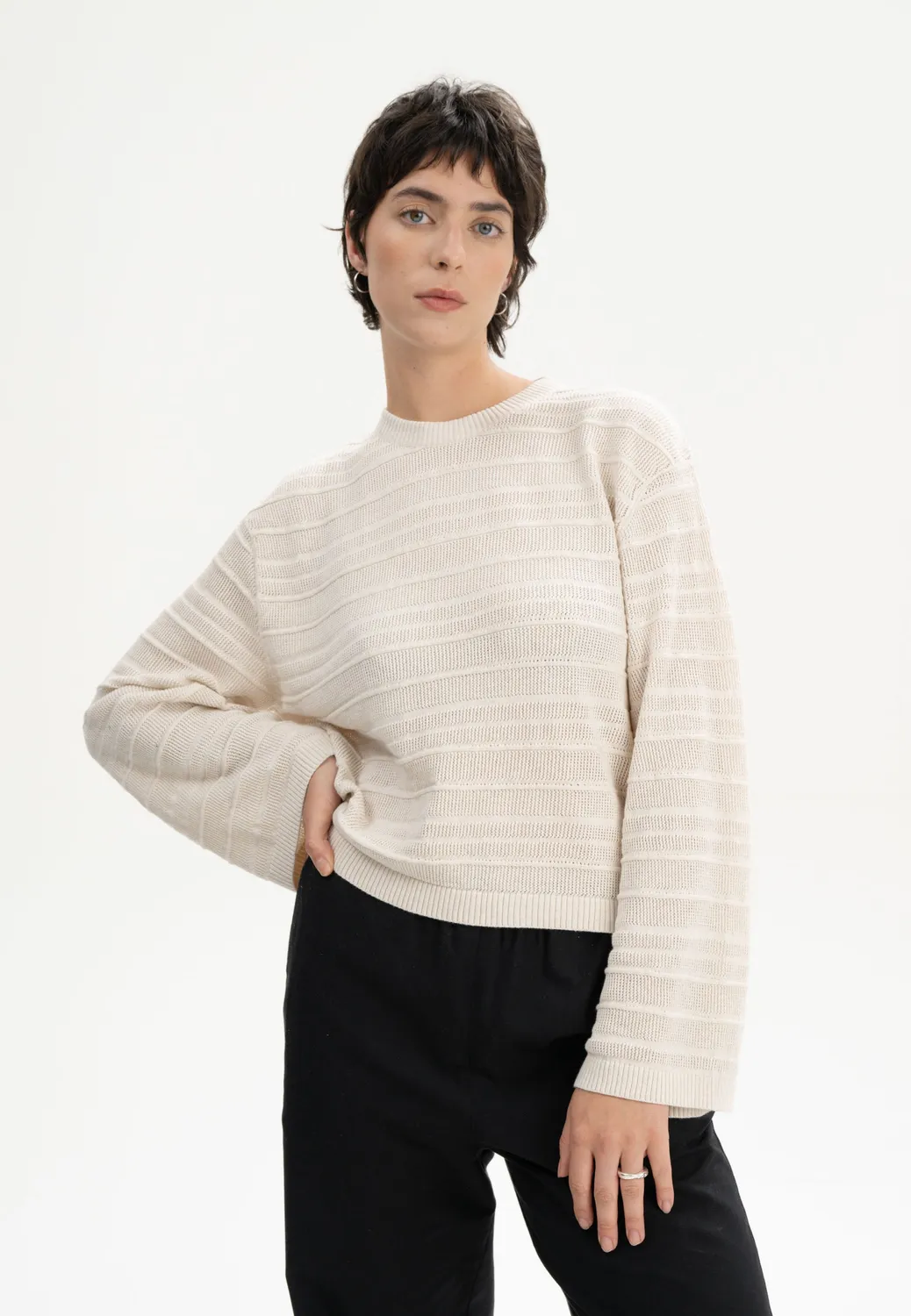 MELA Jalidi Strickpullover Bio-Baumwolle See-through