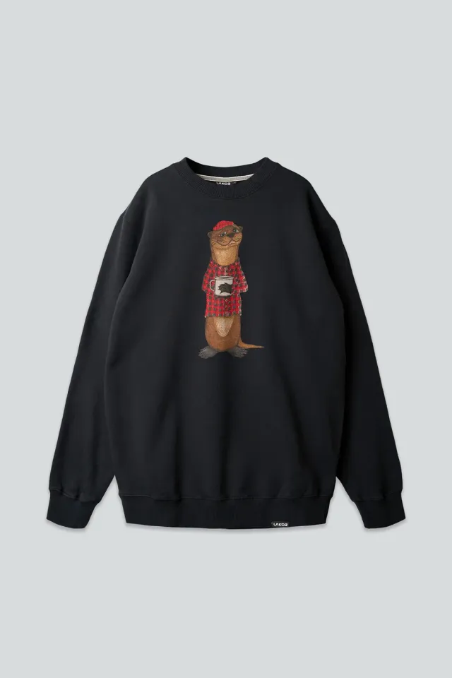 LAKOR An Otter Coffee Crewneck Sweatshirt Moonless Night Bio